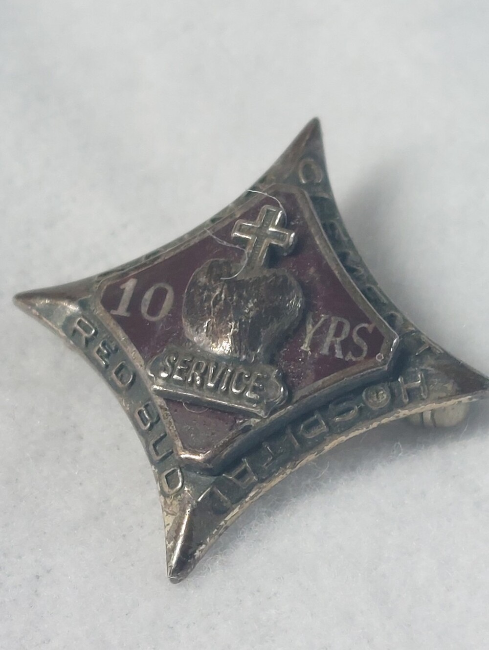 Vintage Sterling Silver Service Award Pin, St. Clement Hospital, Rose Bud, IL